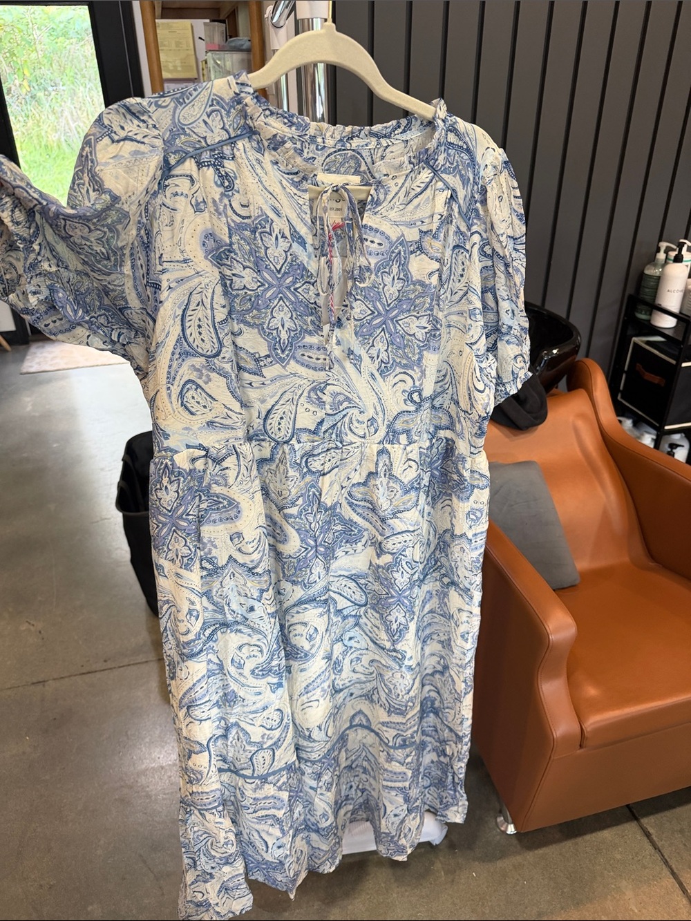 Blue Paisley Tie-Neck Women’s Dress